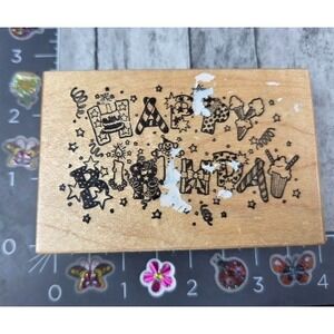 PSX Designs Happy Birthday G029 Stars Cupcakes Candles Rubber Stamp Wood #P41